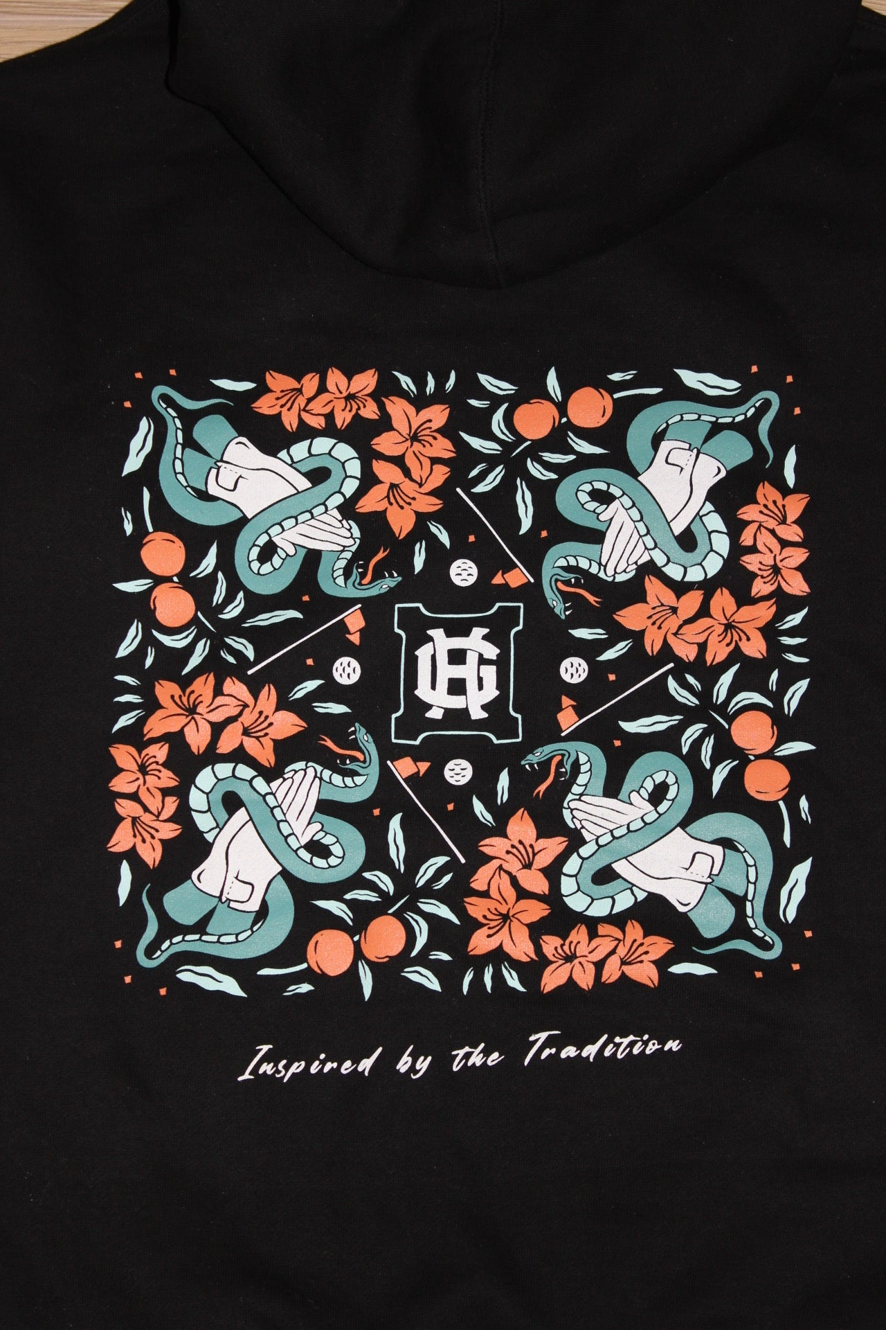 "Inspired by Tradition" Hoodie - Black/Peach Azalea